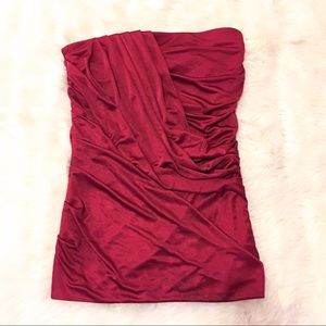 Express Ruffle Tube Top Dark Red